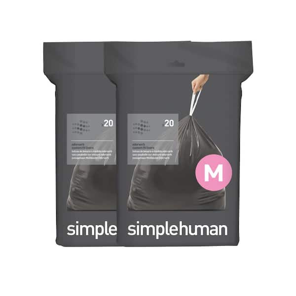 simplehuman Code U Custom Fit Drawstring Trash Bags 55 Liter / 14.5 Gallon White 100 Count