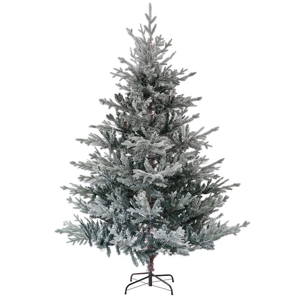 Unbranded 6 ft. Nordic Pine Artificial Christmas Tree Garden Statue with 795 Snow Flocked Tips, Foldable Metal Stand, Hinged