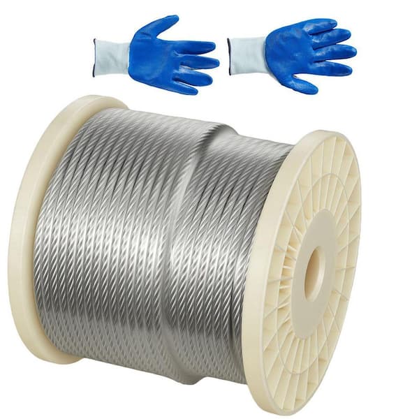 Wire Rope, Rope Diameter 1/4 in. x Product Length 250 ft. Galvanized Zinc Carbon Steel, 7000 lbs. Strength