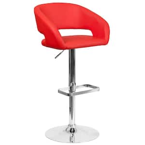 32 in. Adjustable Height Red Cushioned Bar Stool