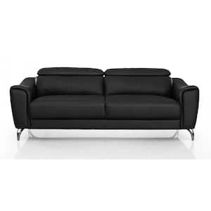 Valerie 80 in. W Flared Arm Leather Lawson Rectangle Sofa in Black