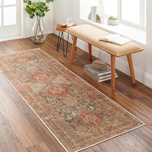 Malone Brown Traditional 3 ft. x 8 ft. Indoor Machine-Washable Area Rug