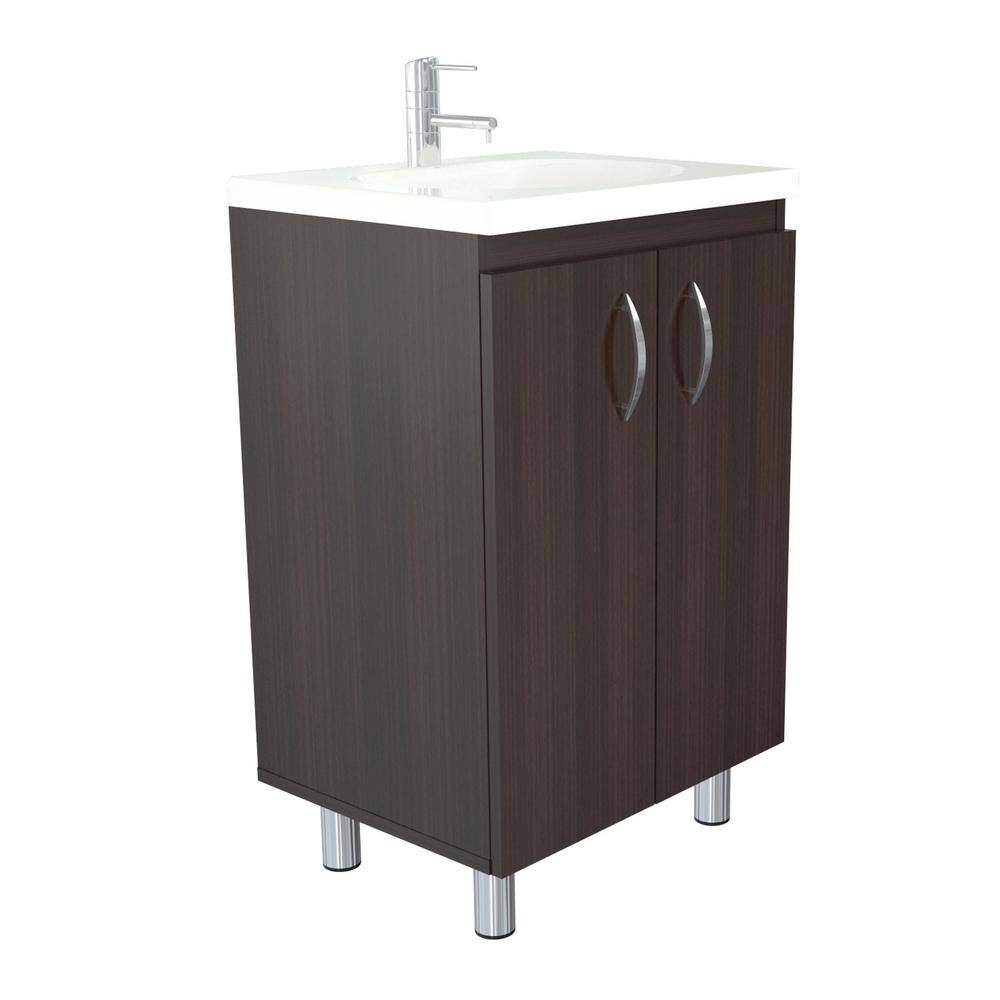 Espresso Brown Freestanding Bathroom Vanity with White Polymer Sink Bowl