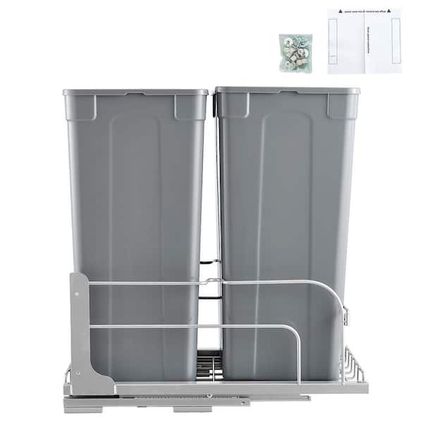 Pull-Out Trash Can 50 qt. x2, Under Mount Bin, Heavy Duty Soft-Close Recycling with Door Kit, for Cabinet/Sink (Grey)