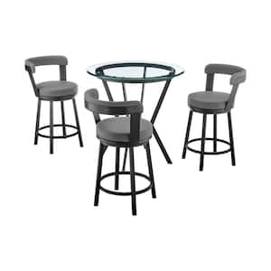 Naomi and Bryant 4-Piece Glass Top Black and Gray Counter Height Table Set