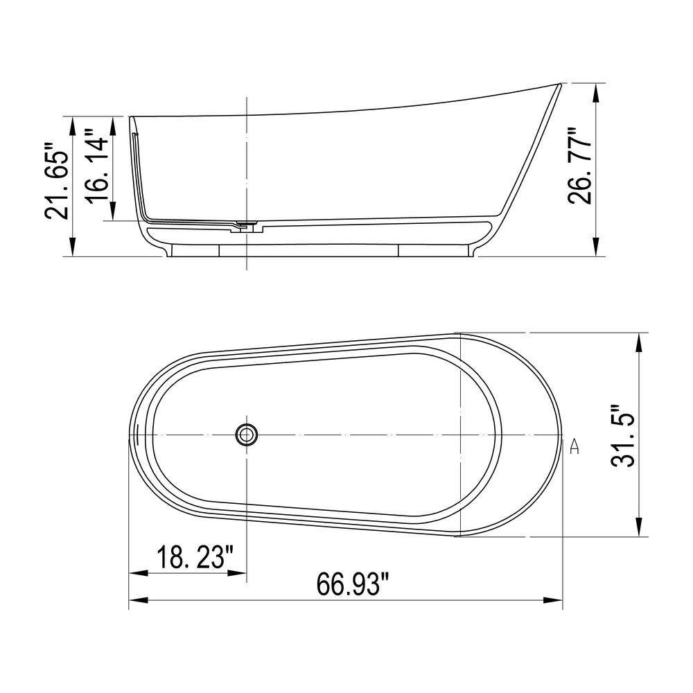 67'' Matte White Solid Surface Freestanding Soaking Bathtub