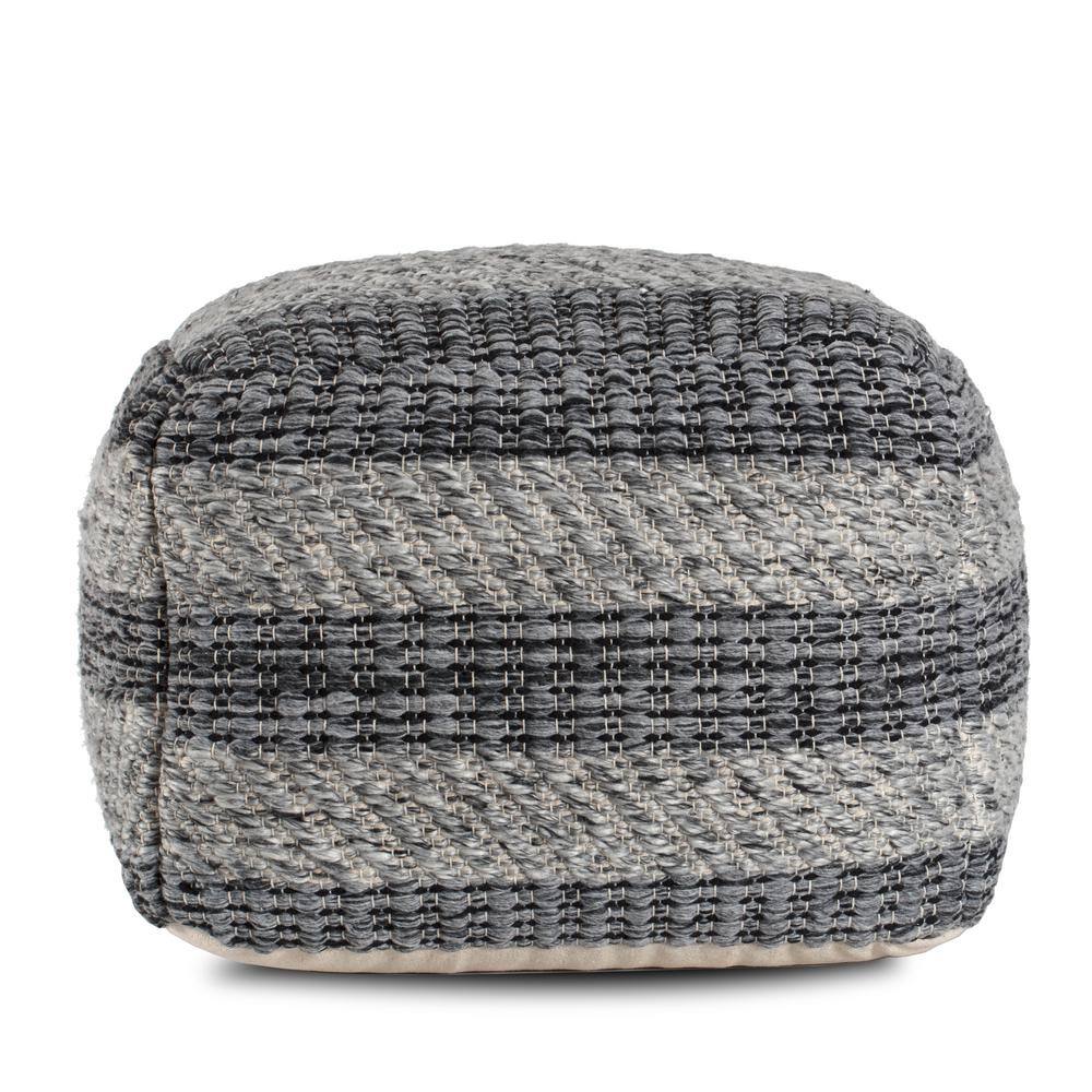 Handwoven Striped Gray Pouf Ottoman with Eco-Friendly Bead Fill