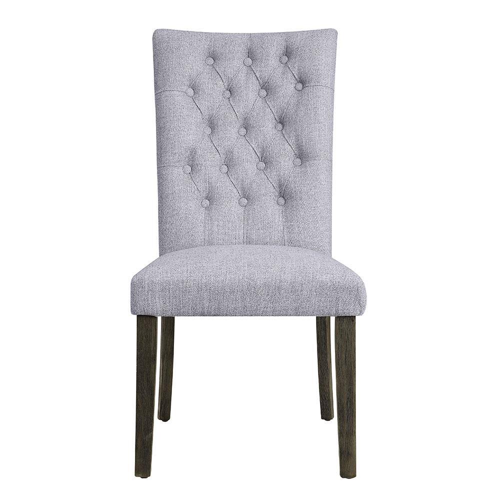 Acme Furniture Merel Gray Linen and Gray Oak Tufted Side Chair (Set of 2)  70168 - The Home Depot