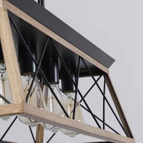 5-Light Black Modern Farmhouse Rectangular Box Chandelier for Dining Room with No Bulbs Included