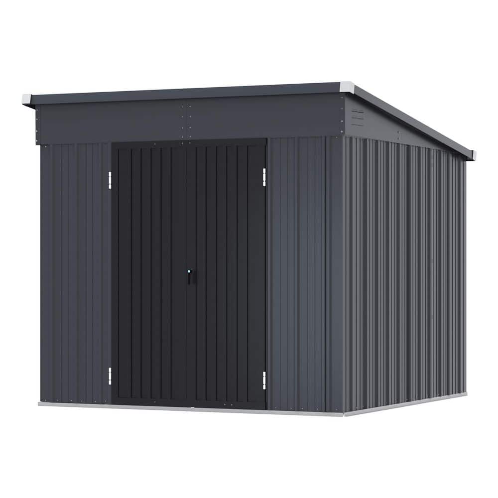 VEIKOUS 7 ft. W x 8 ft. D Gray Metal Storage Shed with Lockable