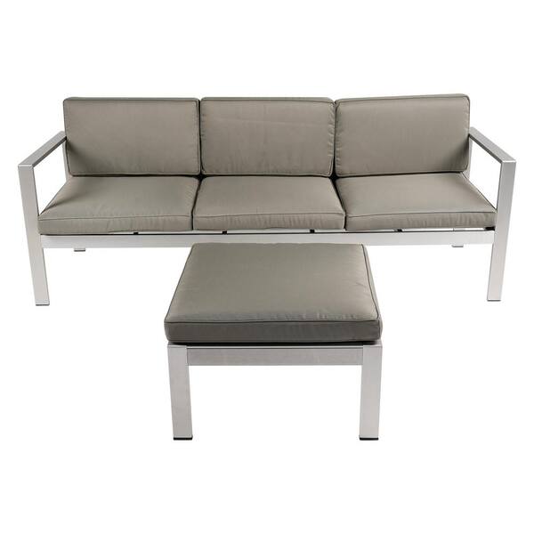 OLUMAT 2-Piece Aluminum Patio Conversation Set with khaki Cushions and A Coffee Table