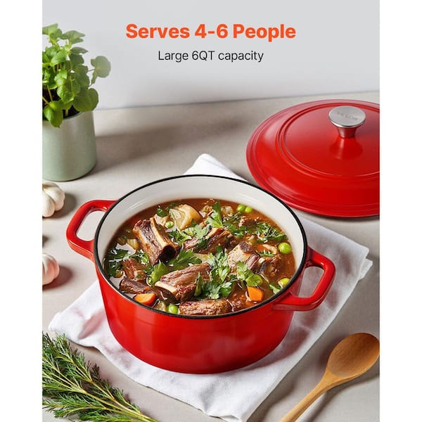 VEVOR 6 qt. Enameled Cast Iron Dutch Oven, with Lid and Dual