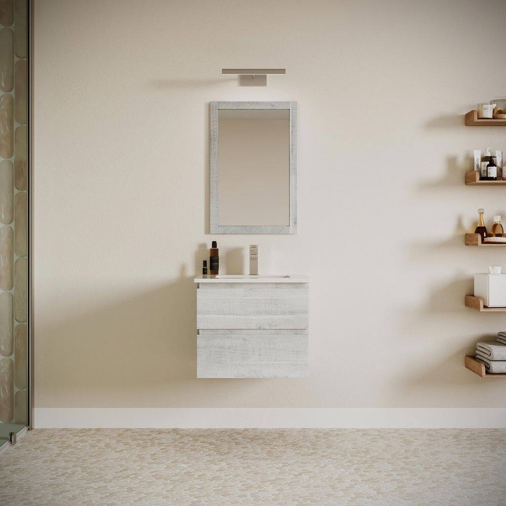 Rustic White Acacia Wood Wall-Mount Single Sink Vanity Base
