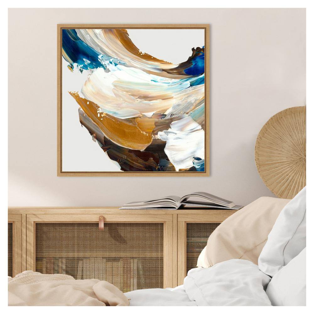Crashing Blue Abstract Canvas Print with Sylvie Maple Frame