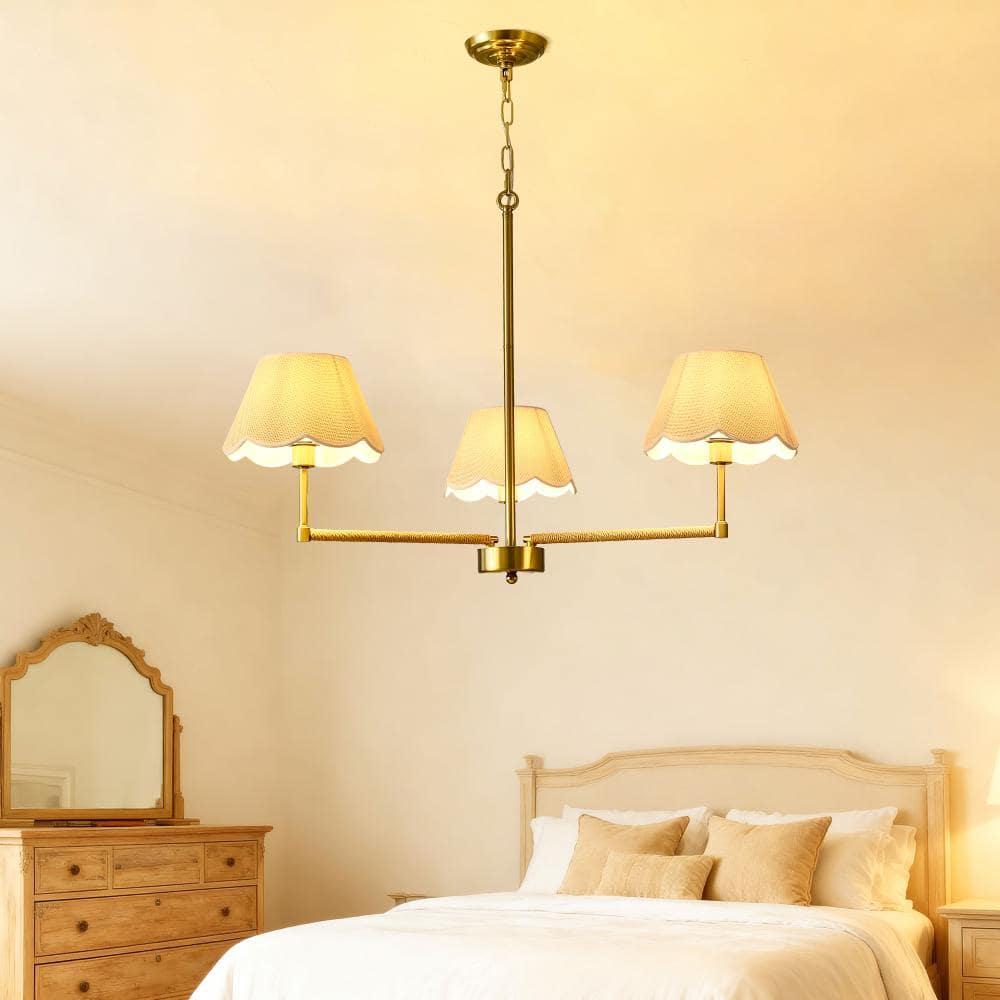 36.4 in. 3-Light Romantic Gold Chandelier Adjustable Pendant Lights with Fabric Shade price history on PriceWatchPro