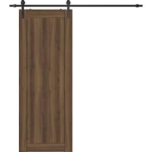 36 in. x 96 in. 1-Panel Shaker Pecan Nutwood Finished Composite Wood Sliding Barn Door with Hardware Kit