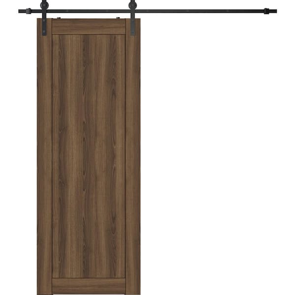 Belldinni 36 in. x 96 in. 1-Panel Shaker Pecan Nutwood Finished Composite Wood Sliding Barn Door with Hardware Kit