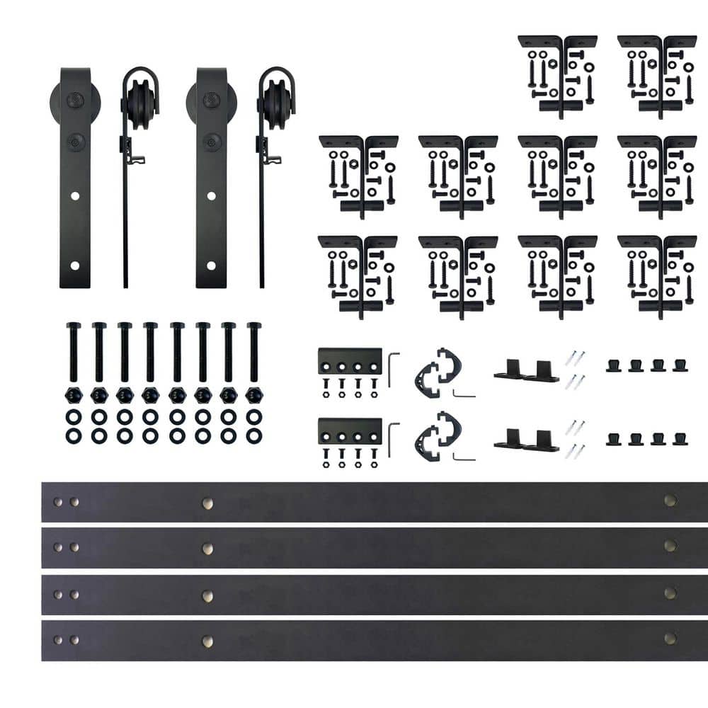 12 ft./144 in. Black Rustic Ceiling Mount Double Track Bypass Sliding Barn Door Track and Hardware Kit for Double Doors price history on PriceWatchPro