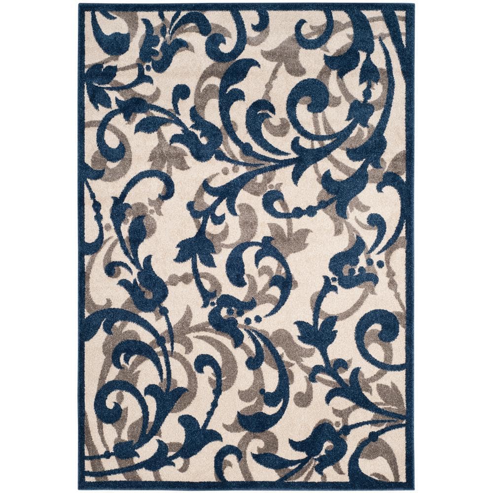 Elegant Ivory Floral Round Synthetic 6' x 9' Area Rug
