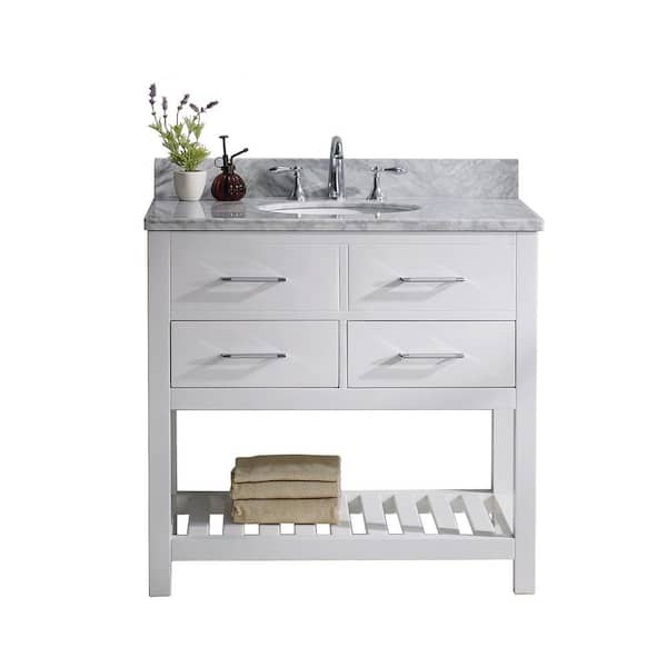 Virtu USA Caroline Estate 36 in. W Bath Vanity in White with Marble Vanity Top in White with Round Basin