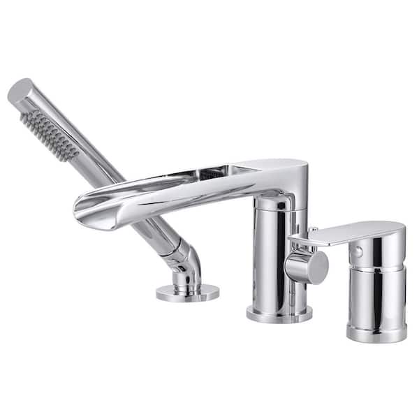Single-Handle Tub Deck Mount Roman Tub Faucet with 360° Swivel Waterfall Spout with 59 in. Hose in Polished Chrome