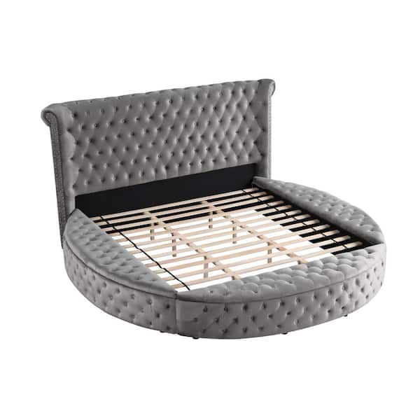 Isabella Grey Queen Tufted Round Platform Bed