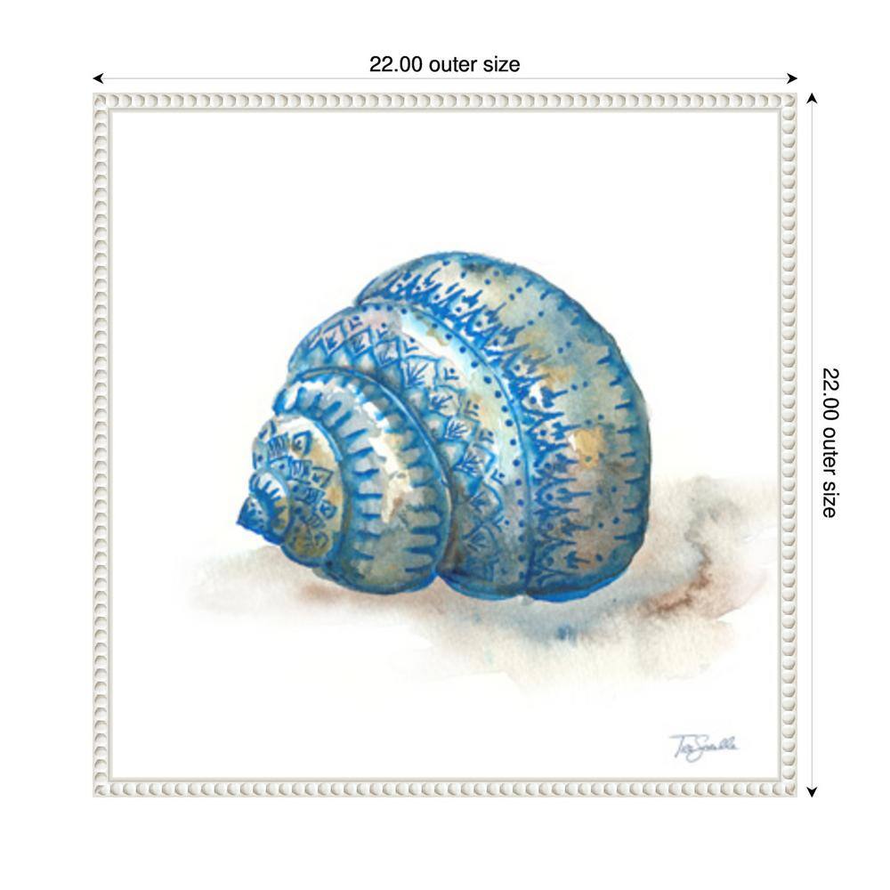Bohemian Shells I Blue Seashell Canvas Wall Art with White Frame