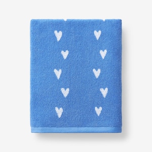 Company Kids Hearts Yarn-Dyed Blue Cotton Single Bath Towel