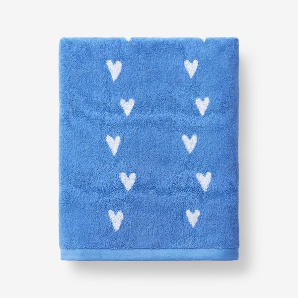 Company Kids by The Company Store Company Kids Hearts Yarn-Dyed Blue Cotton Single Bath Towel