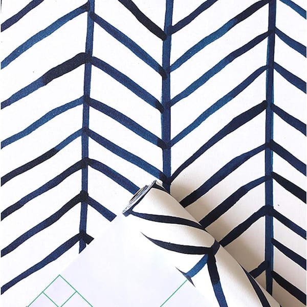 Blue and White Herringbone Geometric Removable Contact Paper Peel and Stick Wallpaper Roll