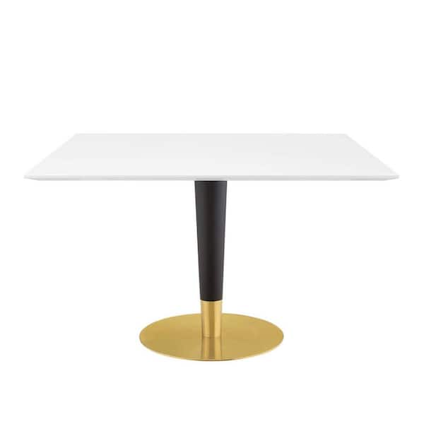 MODWAY Zinque 47 in. Square Gold White Dining Table