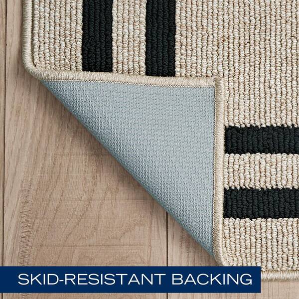 Nautica Washable Skid Resistant Natural Twist/Black 2.2 ft. x 8 ft