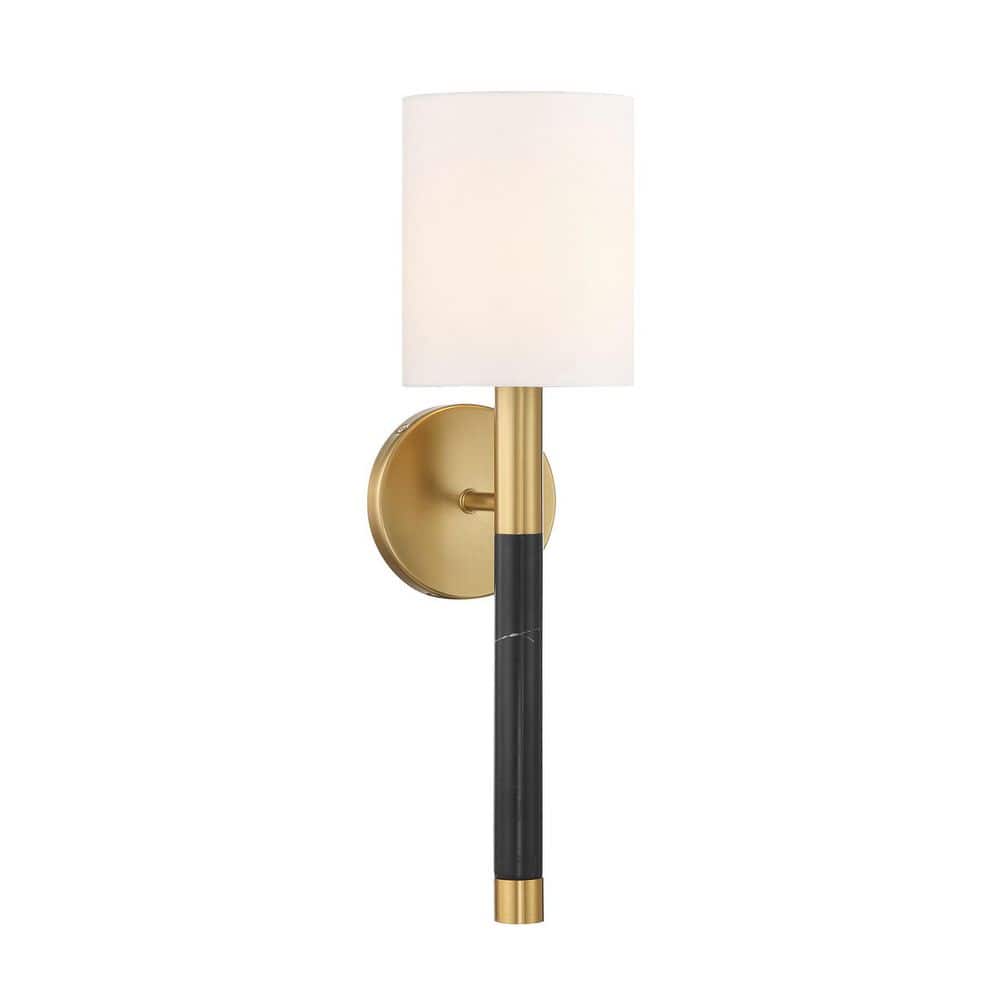Conrad 5.75 in. W x 20 in. H 1-Light Warm Brass Transitional Wall Sconce with White Fabric Shade price history on PriceWatchPro