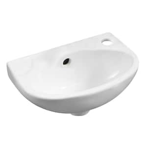 14.13 in. Wall Mount Porcelain Oval Sink Basin in White