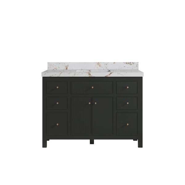 Willow Collections Sonoma 48 in. Single Sink Freestanding Black Top Bath Vanity with Viola Gold Quartz Top Unassembled
