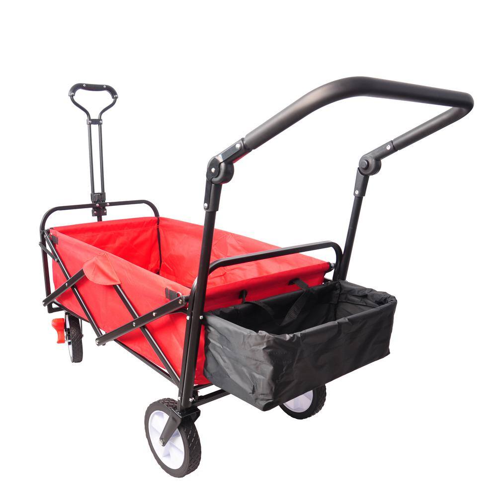 4 cu. ft. Red Fabric Outdoor Folding Utility Wagon Garden Cart with Drink H