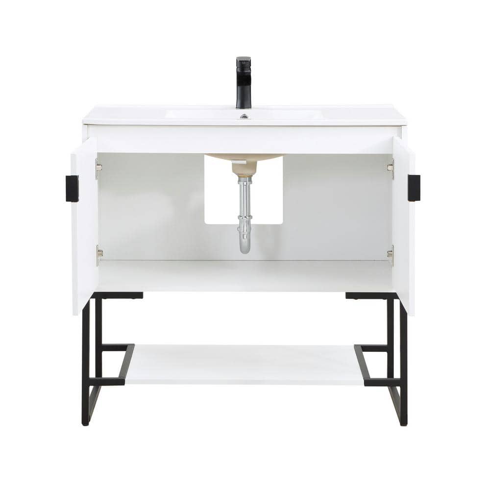 Scarsdale 36" White Freestanding Bathroom Vanity with Steel Legs