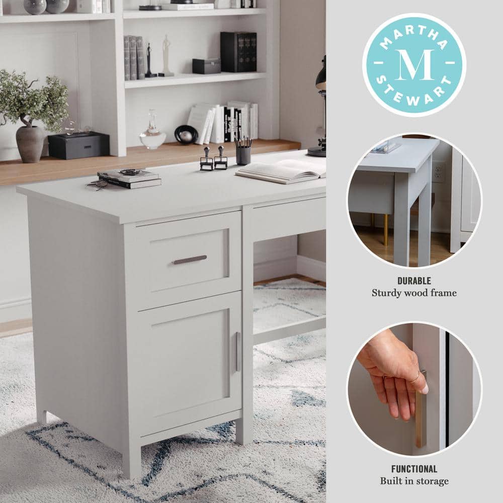 Gray Wood Home Office Desk with Drawer and Filing Cabinet