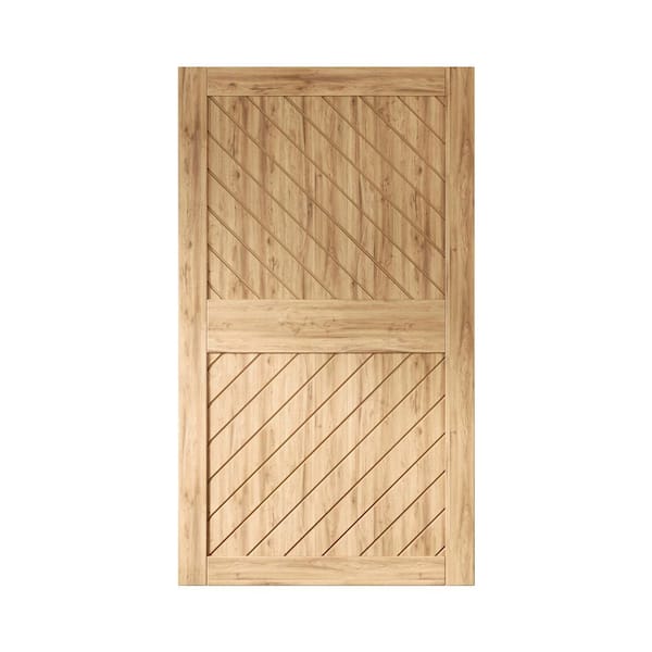 HOMACER XT4 50 in. x 84 in. C-Panel Solid Core Unfinished Slanted Stripe Design Pine Wood Interior Sliding Barn Door Slab