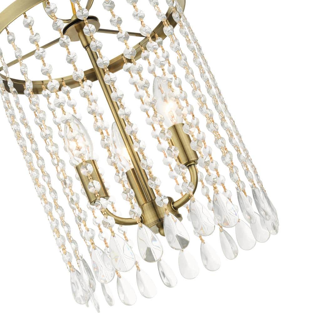 Antique Brass Mini 3-Light Chandelier with Crystal Accents