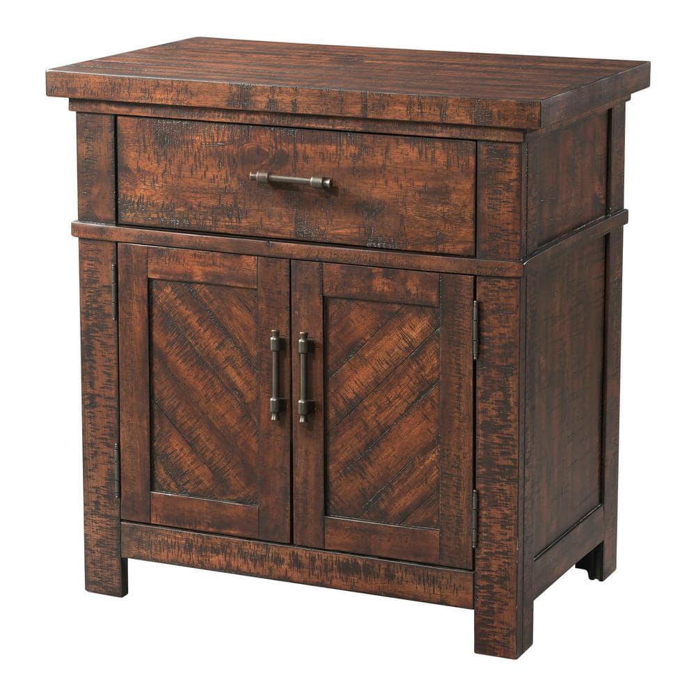 Dex Walnut Brown Rustic 1-Drawer Nightstand with Cabinet Storage