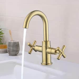 Double-Handle Single Hole Bathroom Faucet and Spot Resistant in Brushed Gold