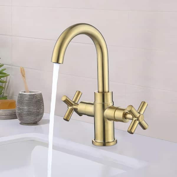 UPIKER Double-Handle Single Hole Bathroom Faucet and Spot Resistant in Brushed Gold