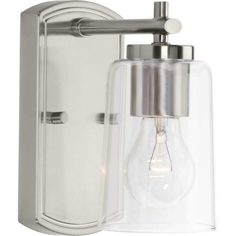Adley Sleek Brushed Nickel 1-Light Bath Wall Fixture with Clear Glass Shade