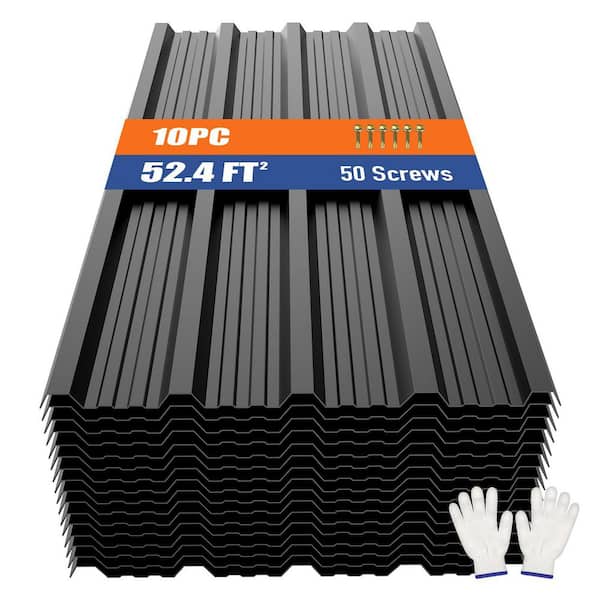 1.47 ft. x 3.54 ft. Corrugated Profile 31-Gauge Galvanized Steel Roof Panel in Black Finish (10-Pack)