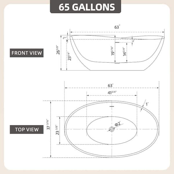 Zeafive Pak 63 in. x 38 in. Acrylic Freestanding Soaking Bathtub