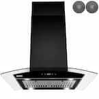 30 in. 343 CFM Convertible Kitchen Island Mount Range Hood in Black Painted Stainless Steel with Tempered Glass