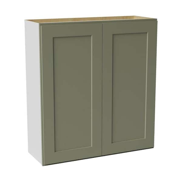 33 in. W x 12 in. D x 36 in. H Ready to Assemble Solid Wood Shaker Wall Kitchen Cabinet in Sage Green