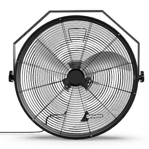 20 in. Black High Velocity Industrial/Commercial 3-Speed Wall Mount Metal Fan with Rack