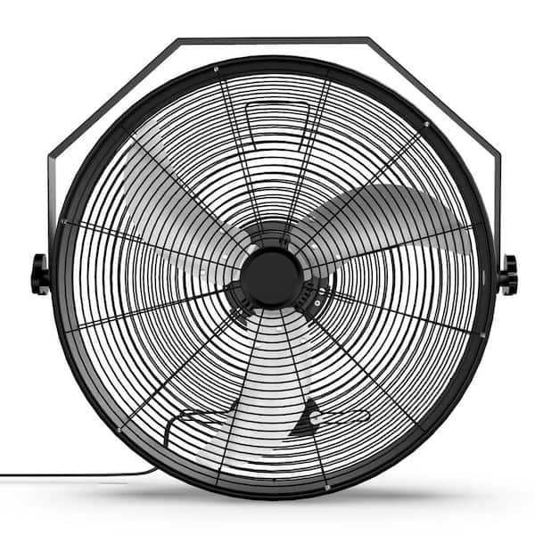 cadeninc 20 in. Black High Velocity Industrial/Commercial 3-Speed Wall Mount Metal Fan with Rack